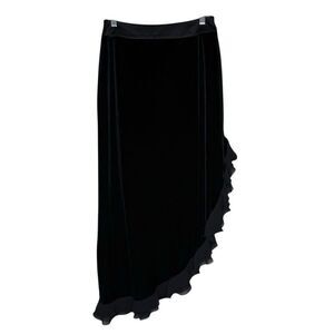 JS Collections Black Velvet Ruffled Asymmetrical Midi Skirt Size8 Vintage, Whims